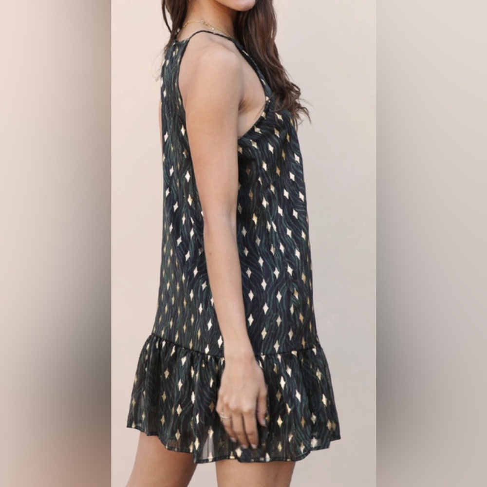 Green Black Tiger Print with Gold Diamond Sleeveless Mini Dress size S